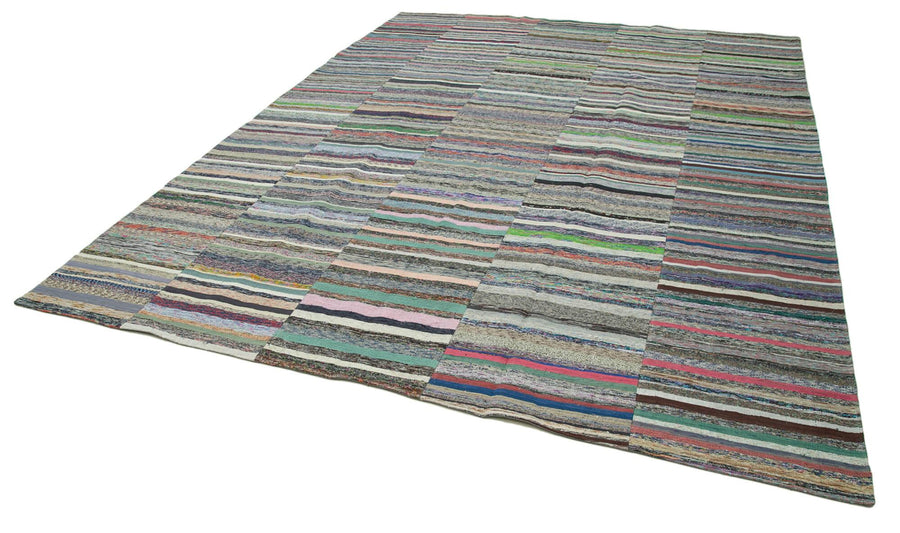 Kırk Yama Gri Patchwork Pamuk Yün El Dokuma Halısı 306x418 Agacan