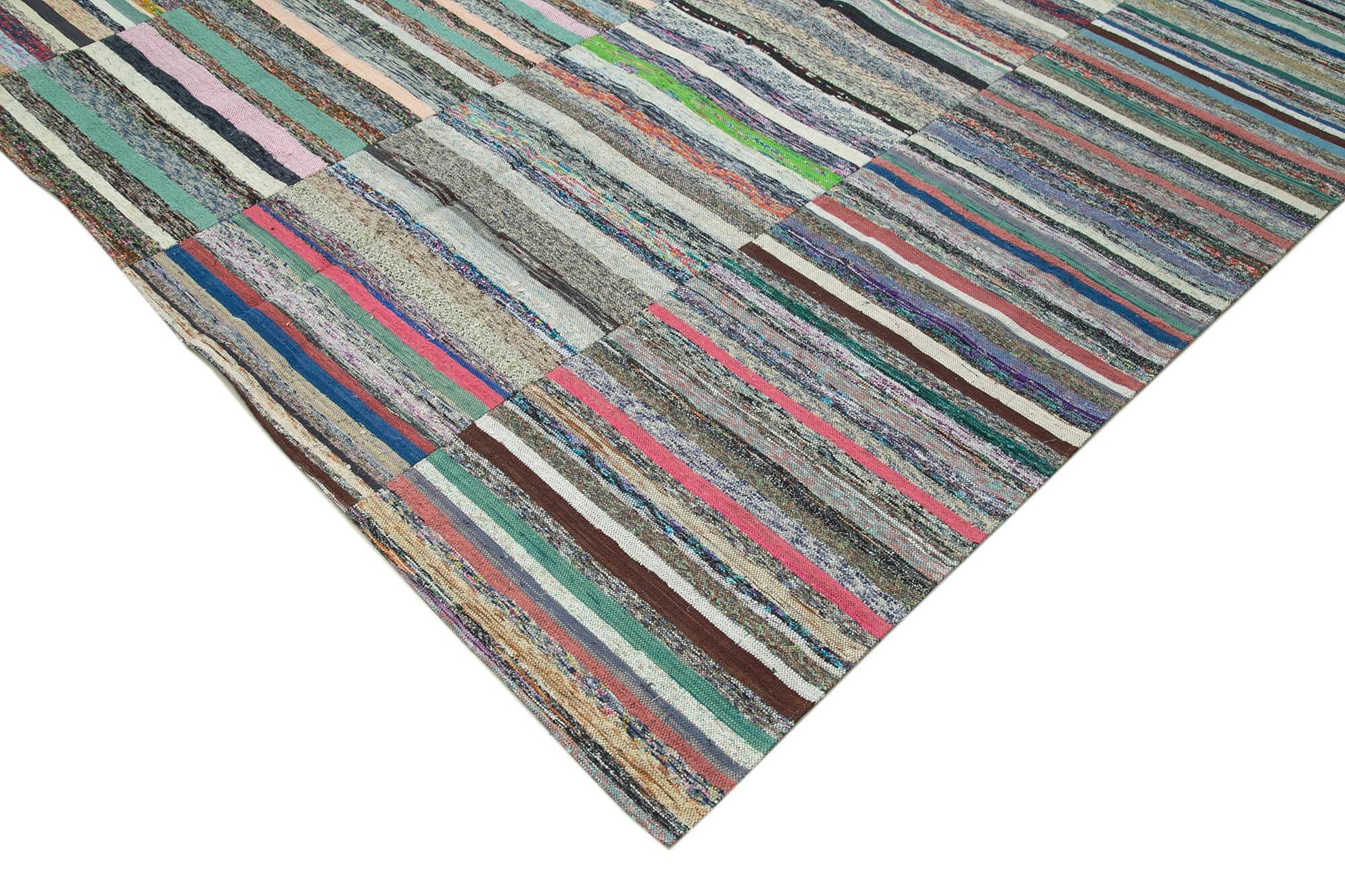 Kırk Yama Gri Patchwork Pamuk Yün El Dokuma Halısı 306x418 Agacan