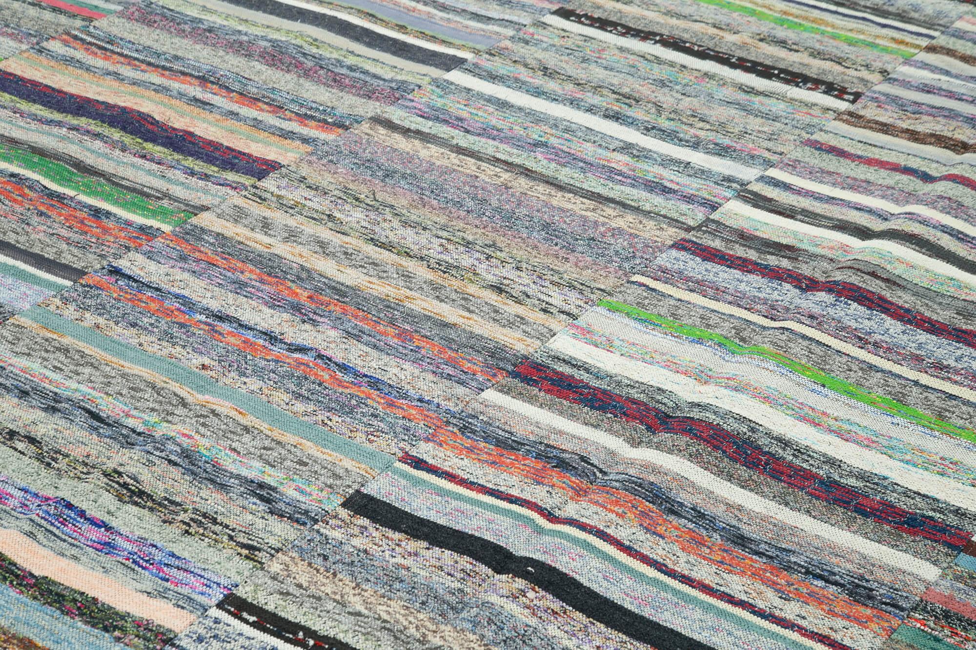 Kırk Yama Gri Patchwork Pamuk Yün El Dokuma Halısı 306x418 Agacan