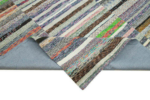 Kırk Yama Gri Patchwork Pamuk Yün El Dokuma Halısı 306x418 Agacan