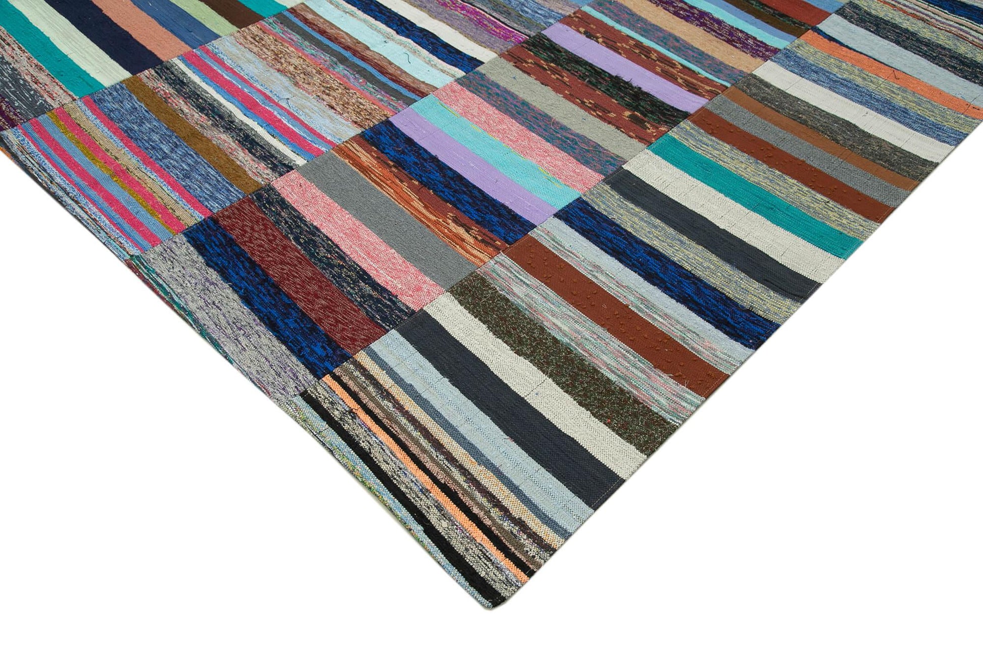 Kırk Yama Gri Patchwork Pamuk Yün El Dokuma Halısı 230x343 Agacan