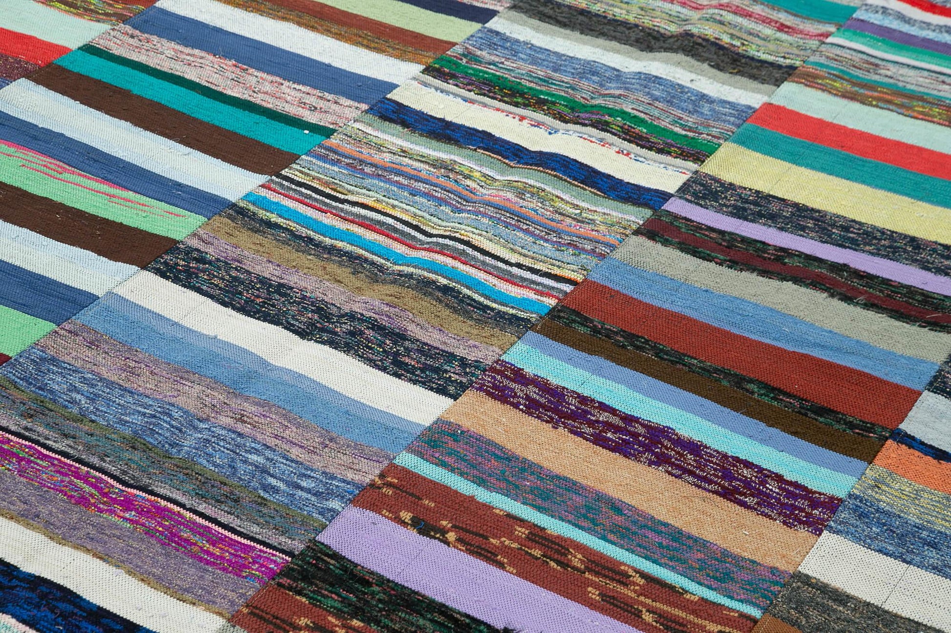 Kırk Yama Gri Patchwork Pamuk Yün El Dokuma Halısı 230x343 Agacan