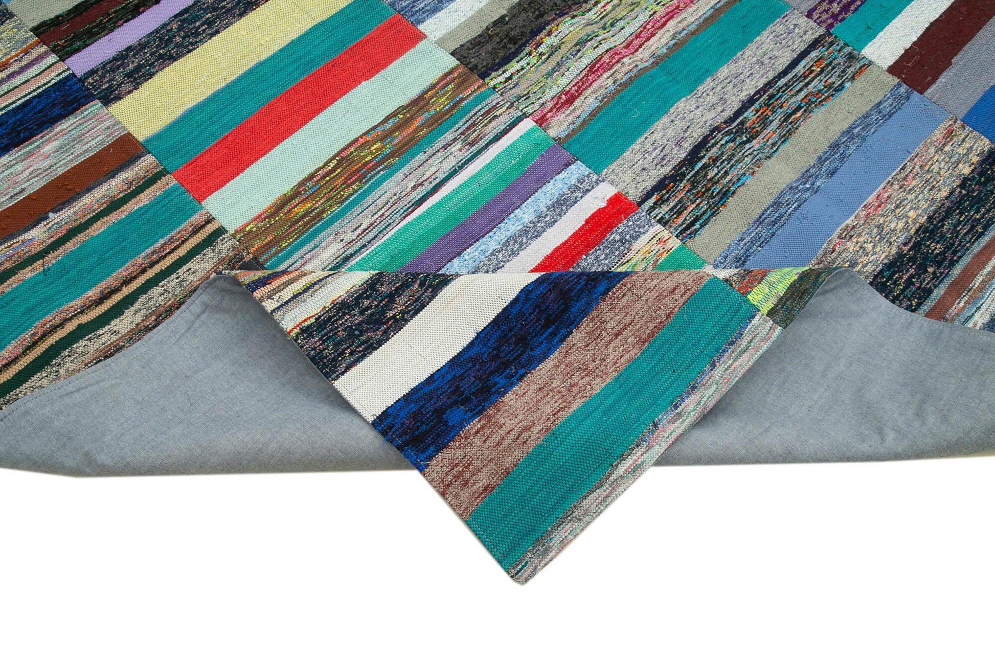 Kırk Yama Gri Patchwork Pamuk Yün El Dokuma Halısı 230x343 Agacan