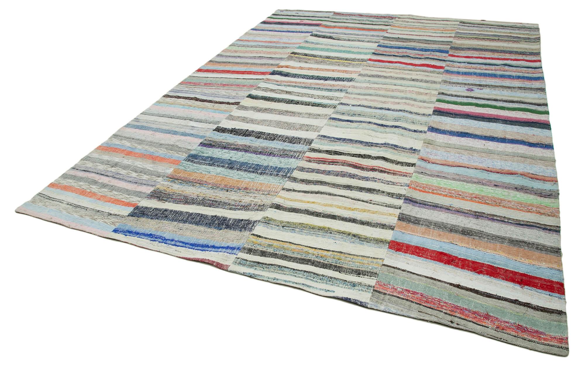 Kırk Yama Gri Patchwork Pamuk Yün El Dokuma Halısı 267x382 Agacan