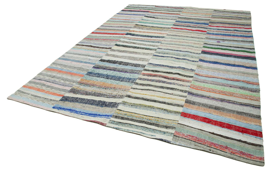 Kırk Yama Gri Patchwork Pamuk Yün El Dokuma Halısı 267x382 Agacan