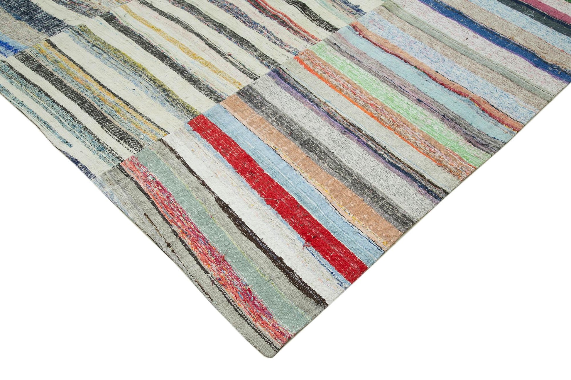 Kırk Yama Gri Patchwork Pamuk Yün El Dokuma Halısı 267x382 Agacan