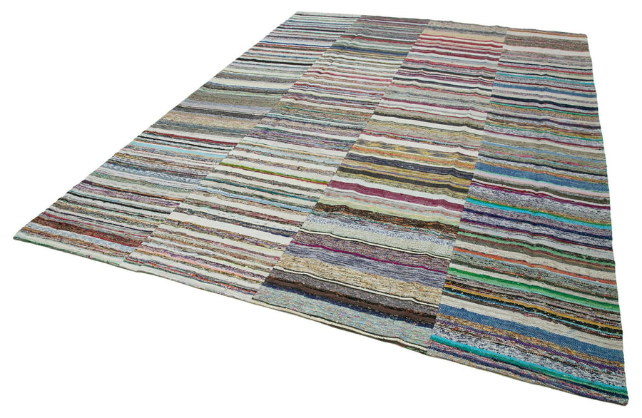 Kırk Yama Gri Patchwork Pamuk Yün El Dokuma Halısı 262x370 Agacan