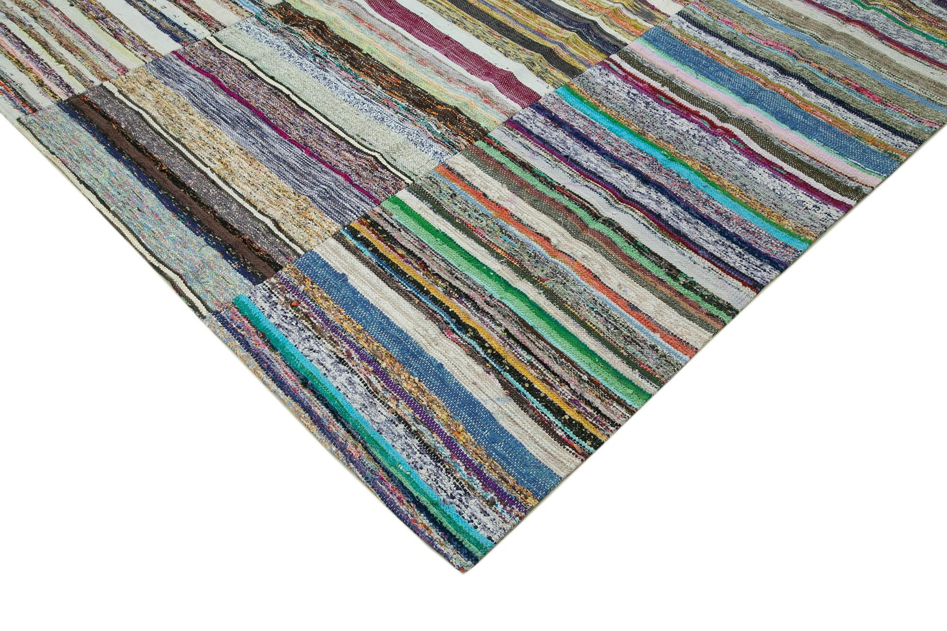 Kırk Yama Gri Patchwork Pamuk Yün El Dokuma Halısı 262x370 Agacan