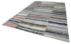 Kırk Yama Gri Patchwork Pamuk Yün El Dokuma Halısı 277x398 Agacan