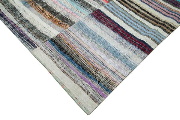 Kırk Yama Gri Patchwork Pamuk Yün El Dokuma Halısı 277x398 Agacan