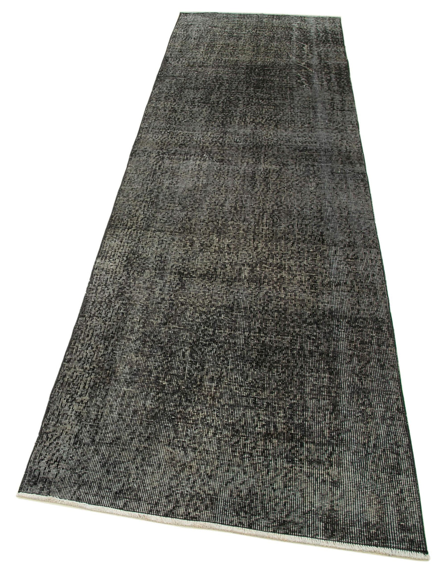 Overdyed Vintage Siyah Eskitme Pamuk Yün El Dokuma Halısı 86x311 Agacan