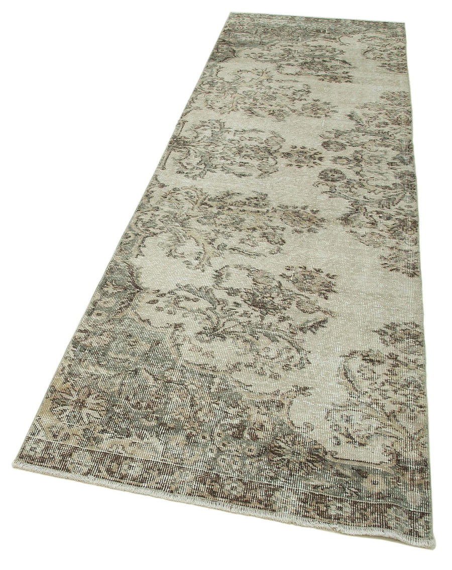 Overdyed Vintage Beyaz Eskitme Pamuk Yün El Dokuma Halısı 90x301 Agacan