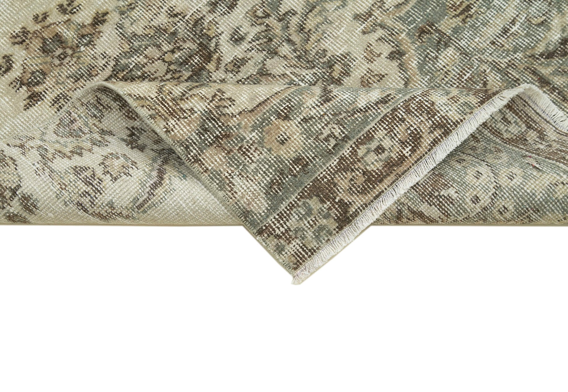 Overdyed Vintage Beyaz Eskitme Pamuk Yün El Dokuma Halısı 90x301 Agacan