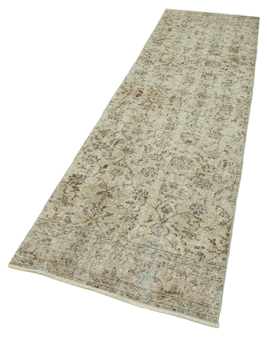 Overdyed Vintage Bej Eskitme Pamuk Yün El Dokuma Halısı 80x295 Agacan