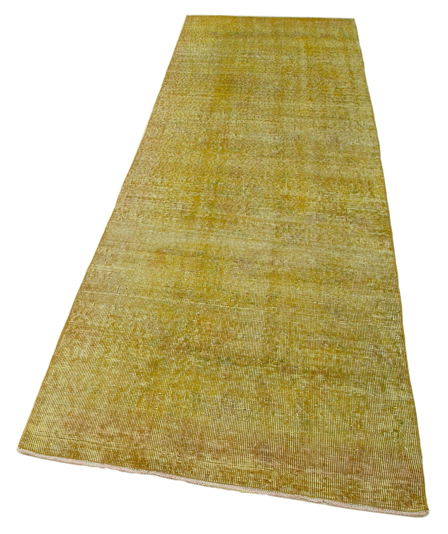 Overdyed Vintage Sarı Eskitme Pamuk Yün El Dokuma Halısı 90x293 Agacan
