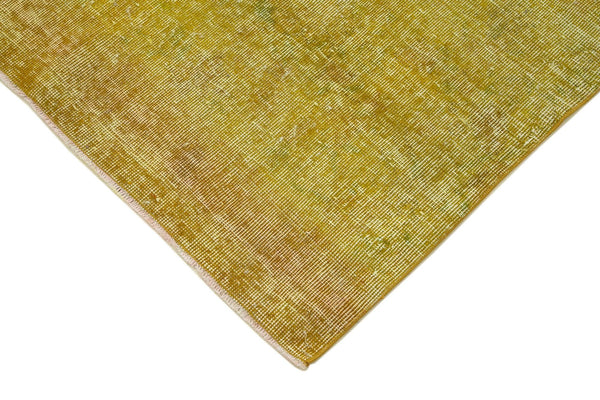 Overdyed Vintage Sarı Eskitme Pamuk Yün El Dokuma Halısı 90x293 Agacan