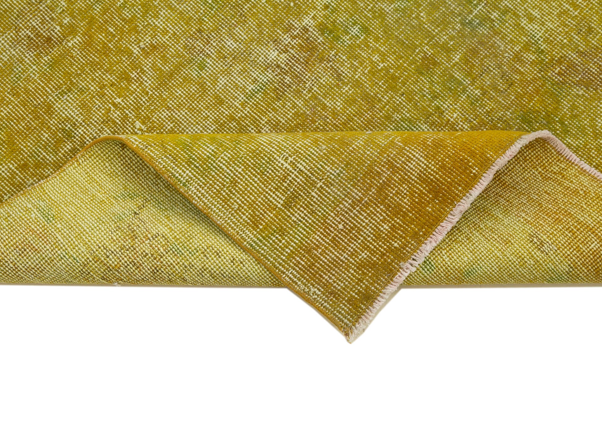 Overdyed Vintage Sarı Eskitme Pamuk Yün El Dokuma Halısı 90x293 Agacan