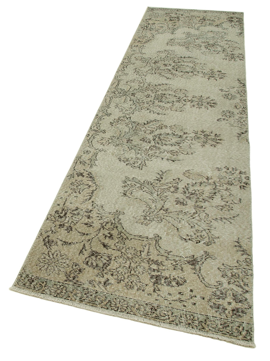 Overdyed Vintage Bej Eskitme Pamuk Yün El Dokuma Halısı 86x323 Agacan