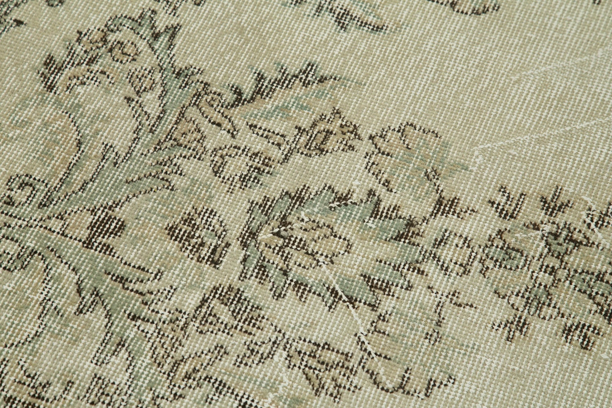 Overdyed Vintage Bej Eskitme Pamuk Yün El Dokuma Halısı 86x323 Agacan