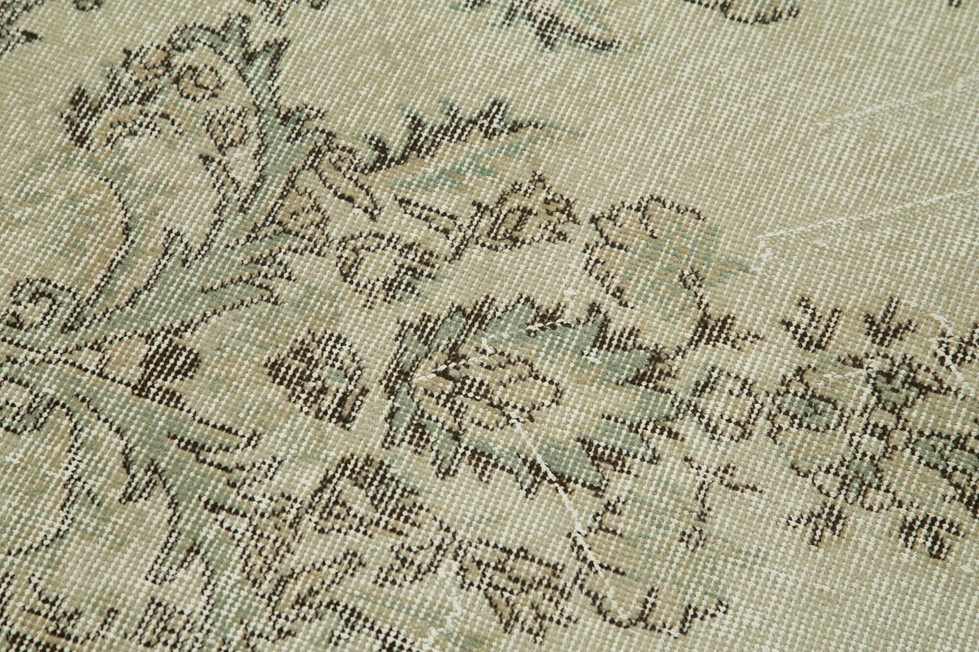 Overdyed Vintage Bej Eskitme Pamuk Yün El Dokuma Halısı 86x323 Agacan