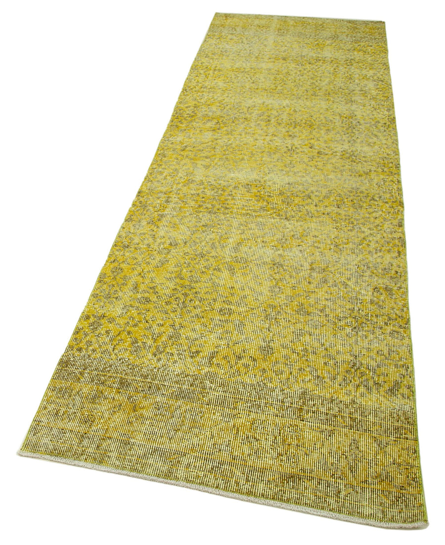 Overdyed Vintage Sarı Eskitme Pamuk Yün El Dokuma Halısı 91x301 Agacan
