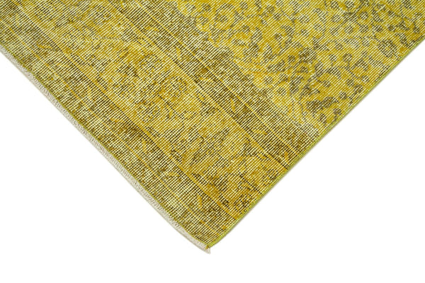Overdyed Vintage Sarı Eskitme Pamuk Yün El Dokuma Halısı 91x301 Agacan