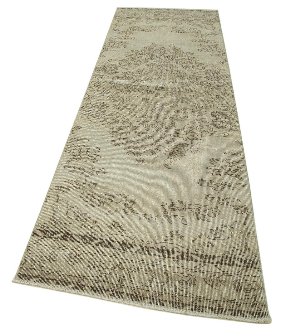 Overdyed Vintage Bej Eskitme Pamuk Yün El Dokuma Halısı 91x313 Agacan