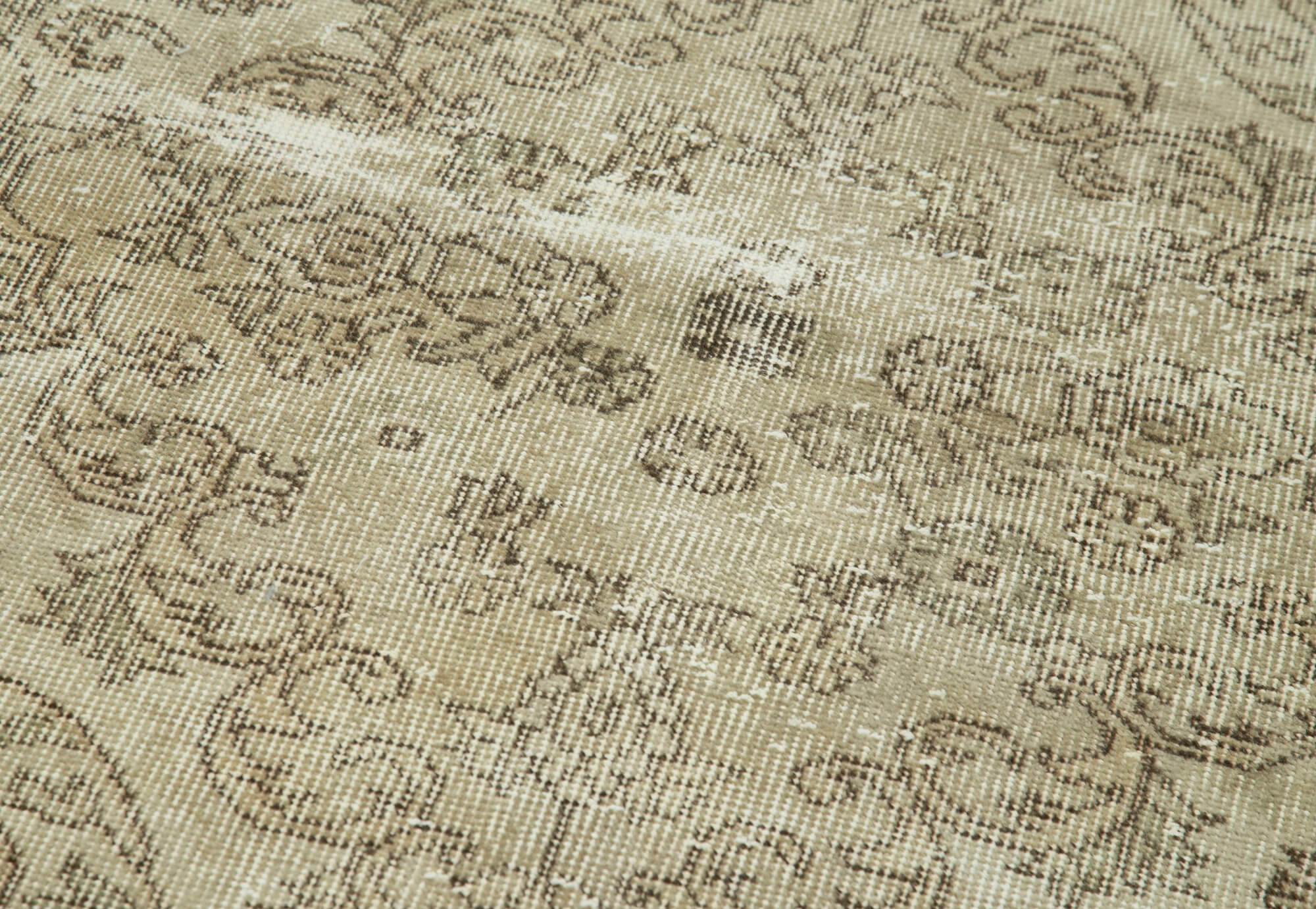 Overdyed Vintage Bej Eskitme Pamuk Yün El Dokuma Halısı 91x313 Agacan