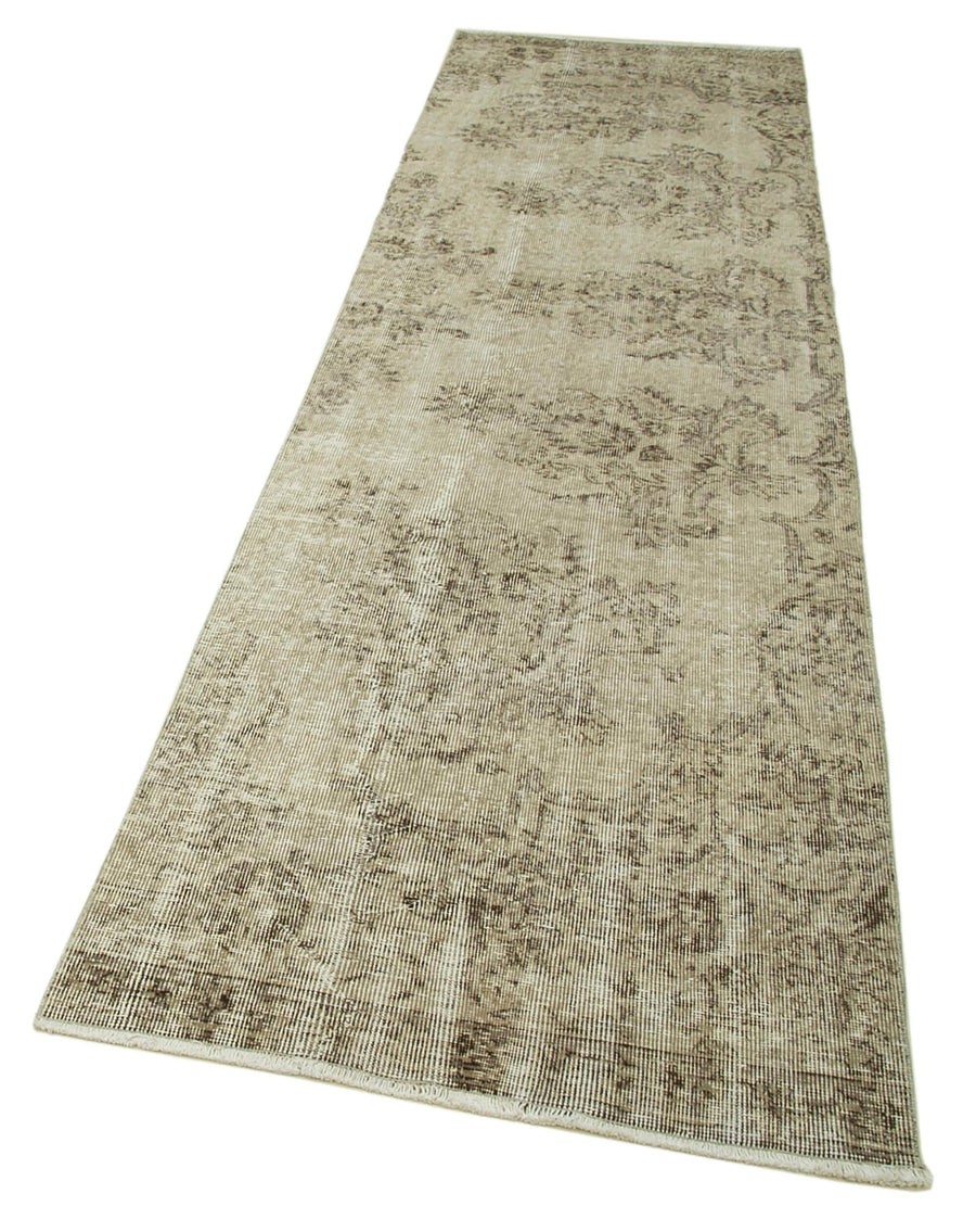 Overdyed Vintage Bej Eskitme Pamuk Yün El Dokuma Halısı 90x332 Agacan