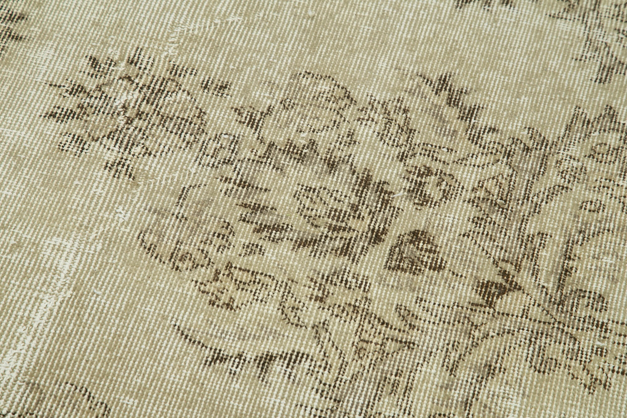 Overdyed Vintage Bej Eskitme Pamuk Yün El Dokuma Halısı 90x332 Agacan