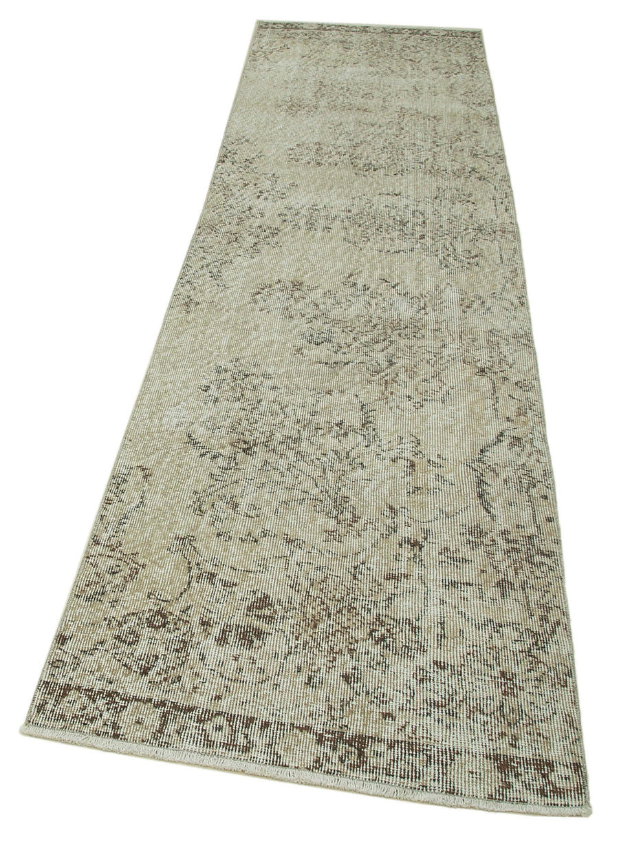 Overdyed Vintage Bej Eskitme Pamuk Yün El Dokuma Halısı 81x308 Agacan