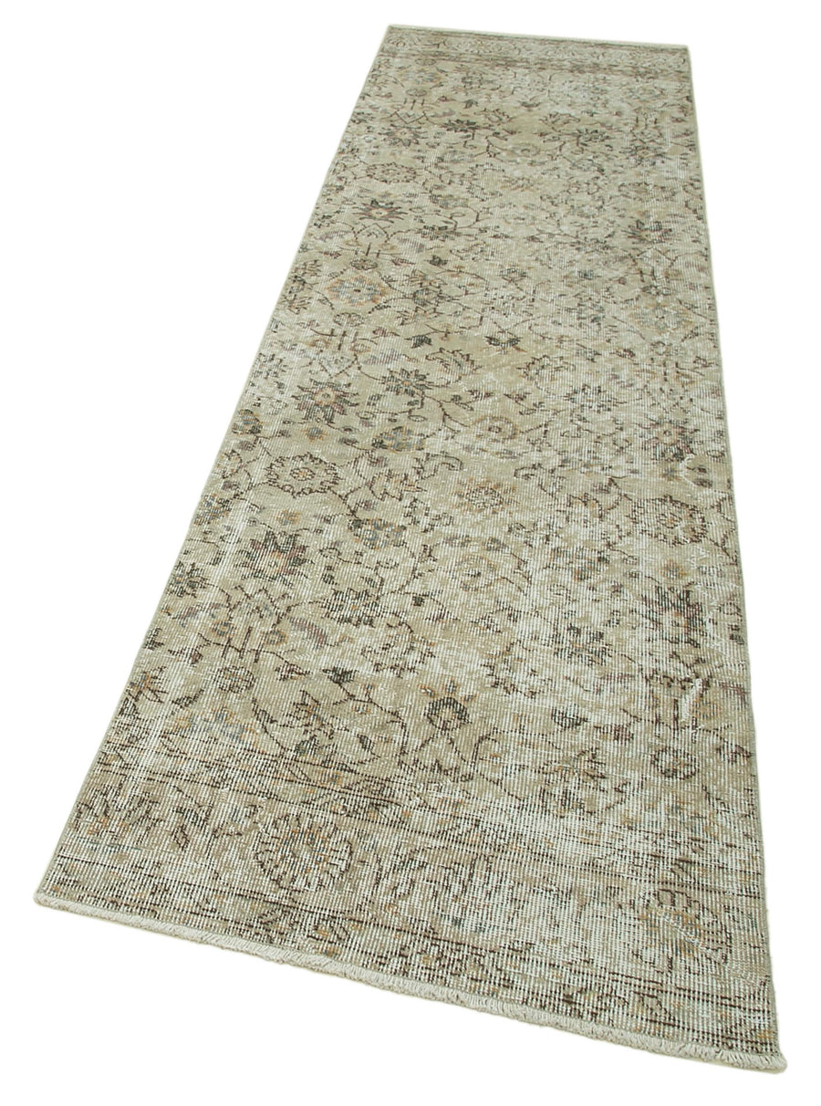 Overdyed Vintage Bej Eskitme Pamuk Yün El Dokuma Halısı 81x303 Agacan