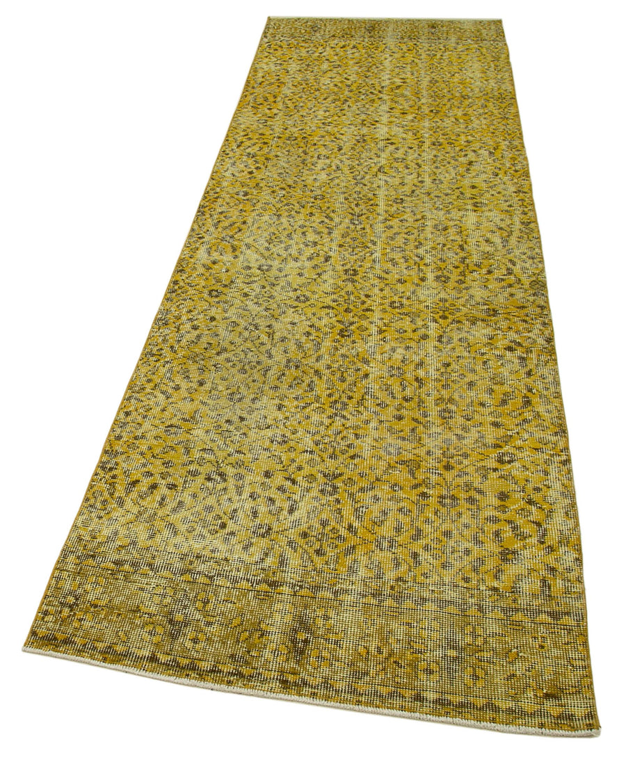Overdyed Vintage Sarı Eskitme Pamuk Yün El Dokuma Halısı 90x298 Agacan
