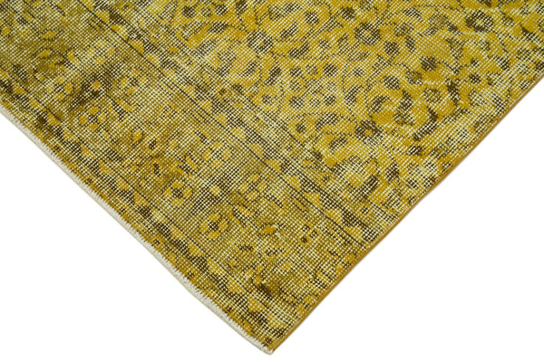 Overdyed Vintage Sarı Eskitme Pamuk Yün El Dokuma Halısı 90x298 Agacan