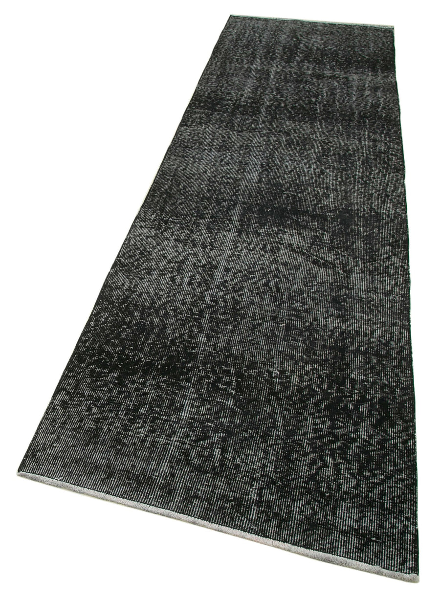 Overdyed Vintage Siyah Eskitme Pamuk Yün El Dokuma Halısı 86x320 Agacan