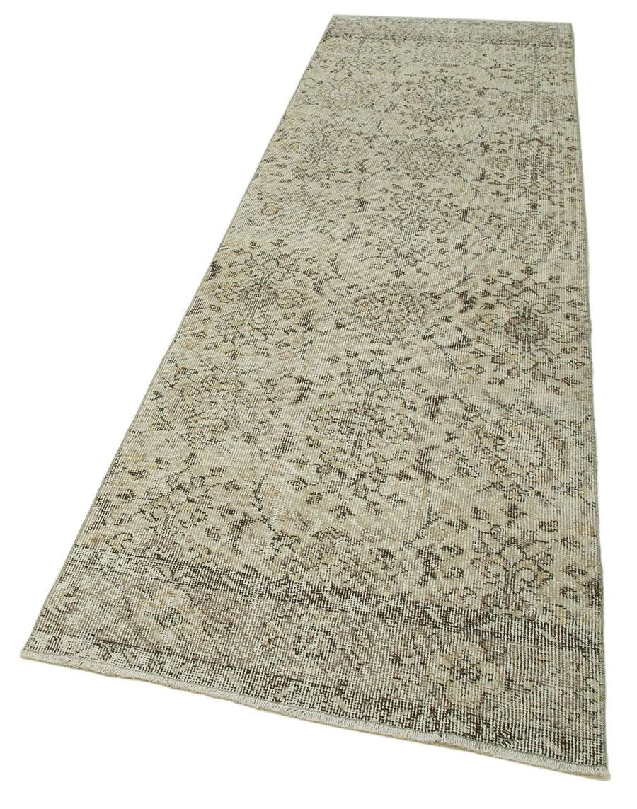 Overdyed Vintage Bej Eskitme Pamuk Yün El Dokuma Halısı 91x307 Agacan