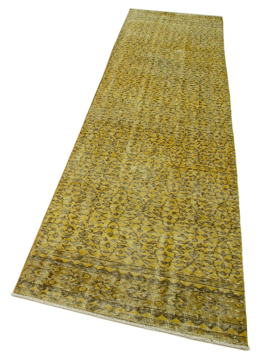 Overdyed Vintage Sarı Eskitme Pamuk Yün El Dokuma Halısı 80x314 Agacan