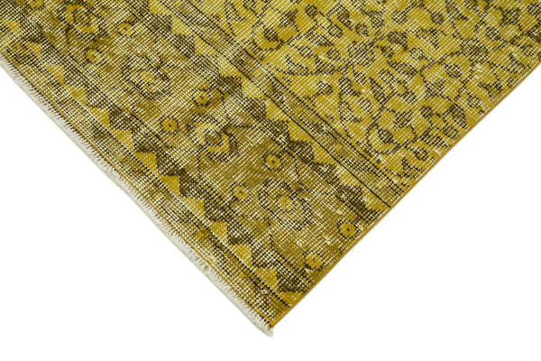 Overdyed Vintage Sarı Eskitme Pamuk Yün El Dokuma Halısı 80x314 Agacan