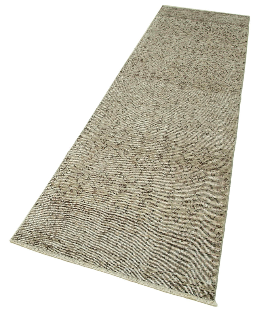 Overdyed Vintage Bej Eskitme Pamuk Yün El Dokuma Halısı 84x300 Agacan