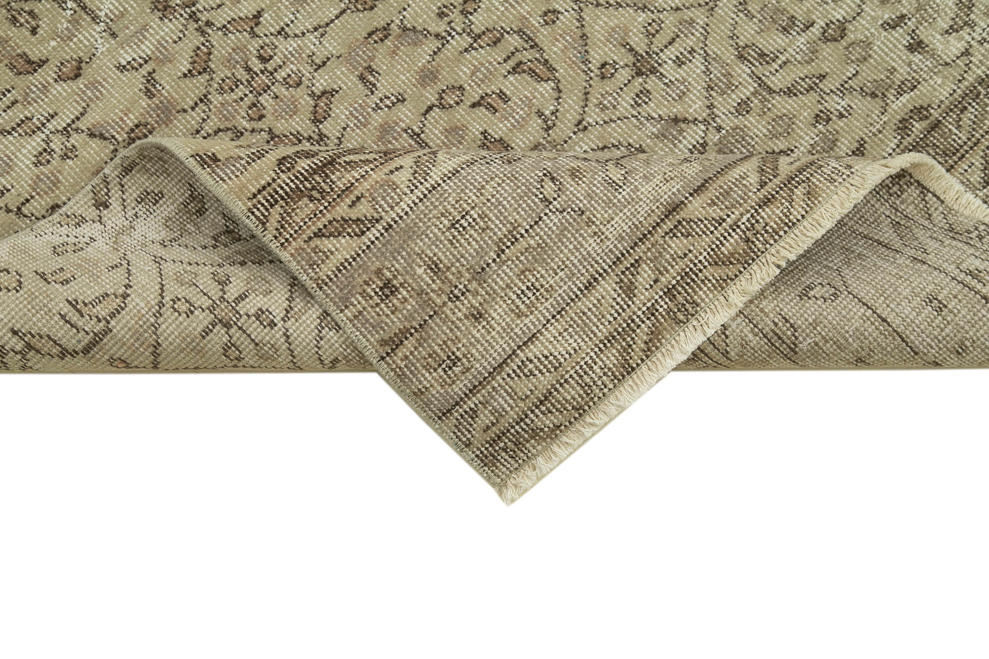 Overdyed Vintage Bej Eskitme Pamuk Yün El Dokuma Halısı 84x300 Agacan