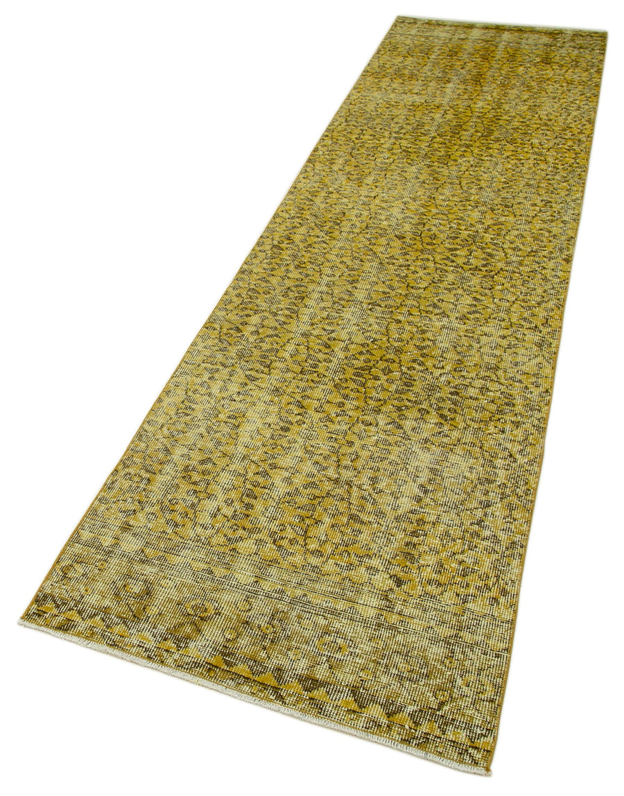 Overdyed Vintage Sarı Eskitme Pamuk Yün El Dokuma Halısı 80x311 Agacan