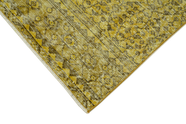 Overdyed Vintage Sarı Eskitme Pamuk Yün El Dokuma Halısı 80x311 Agacan