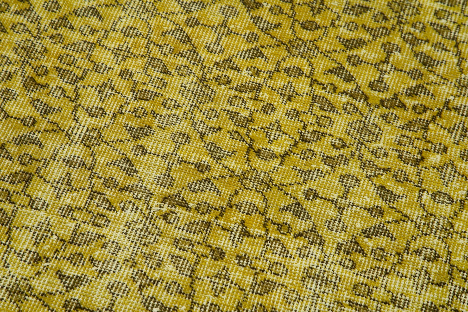 Overdyed Vintage Sarı Eskitme Pamuk Yün El Dokuma Halısı 80x311 Agacan