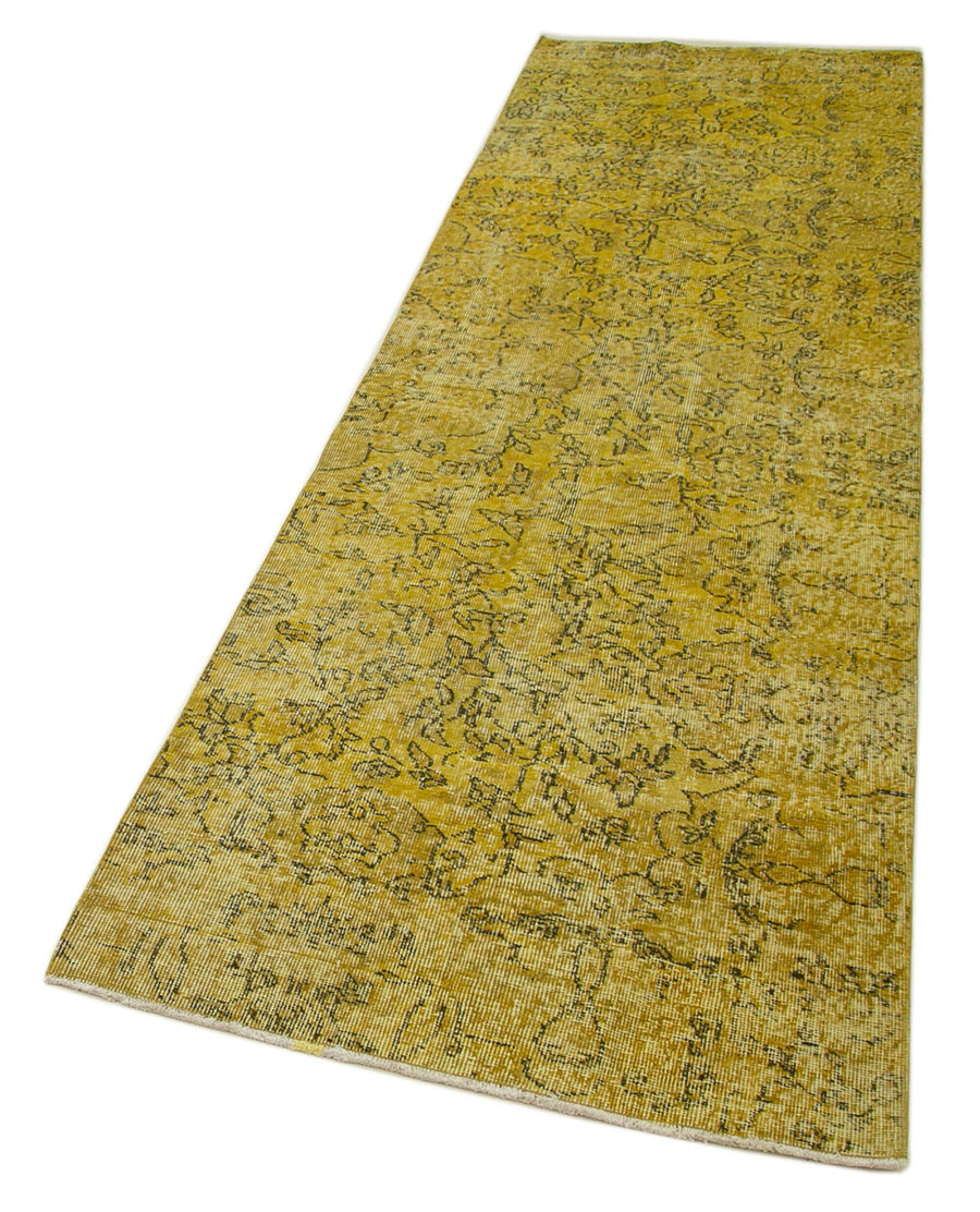 Overdyed Vintage Sarı Eskitme Pamuk Yün El Dokuma Halısı 90x301 Agacan