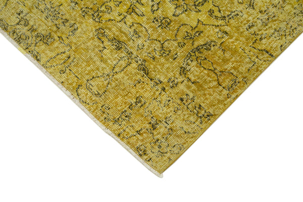 Overdyed Vintage Sarı Eskitme Pamuk Yün El Dokuma Halısı 90x301 Agacan
