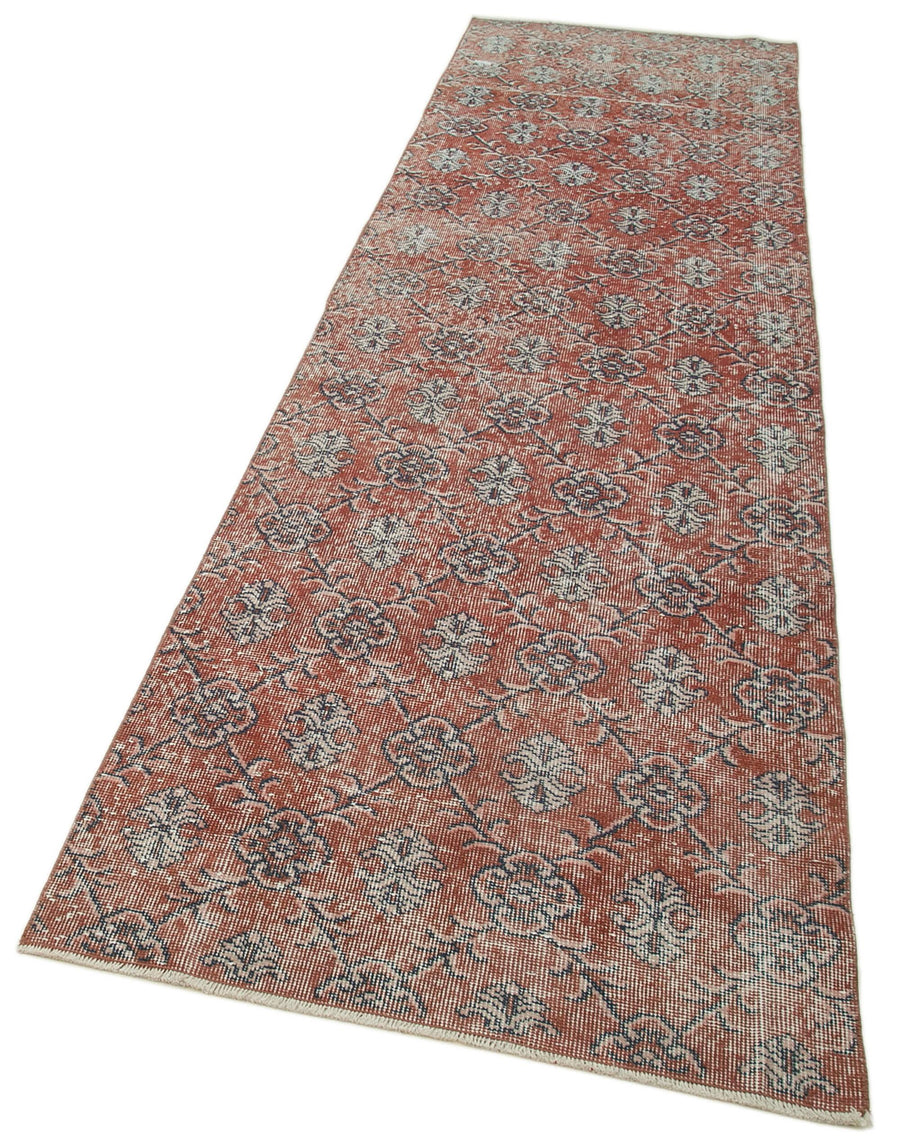 Overdyed Vintage Kırmızı Eskitme Pamuk Yün El Dokuma Halısı 92x335 Agacan