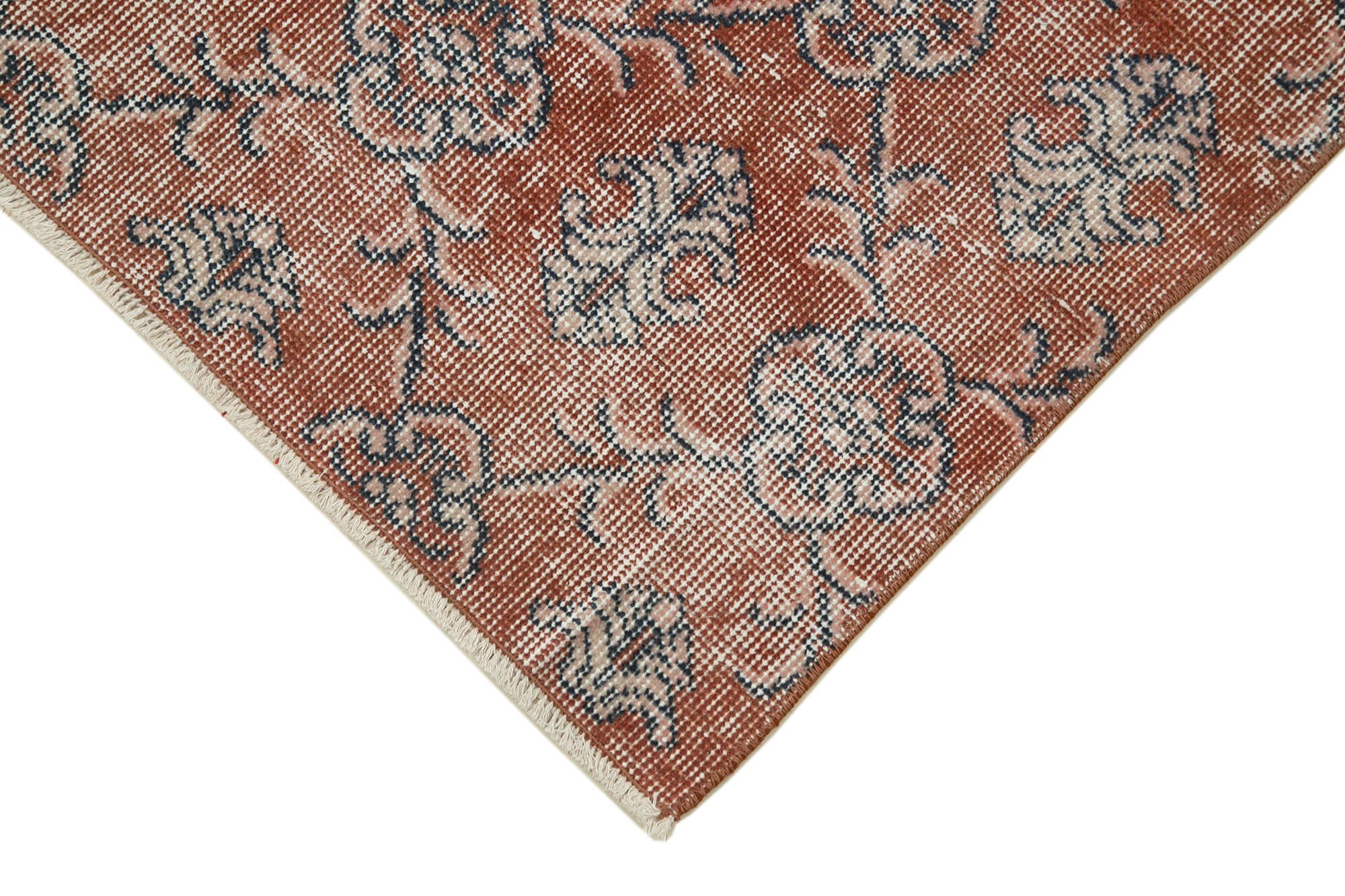 Overdyed Vintage Kırmızı Eskitme Pamuk Yün El Dokuma Halısı 92x335 Agacan