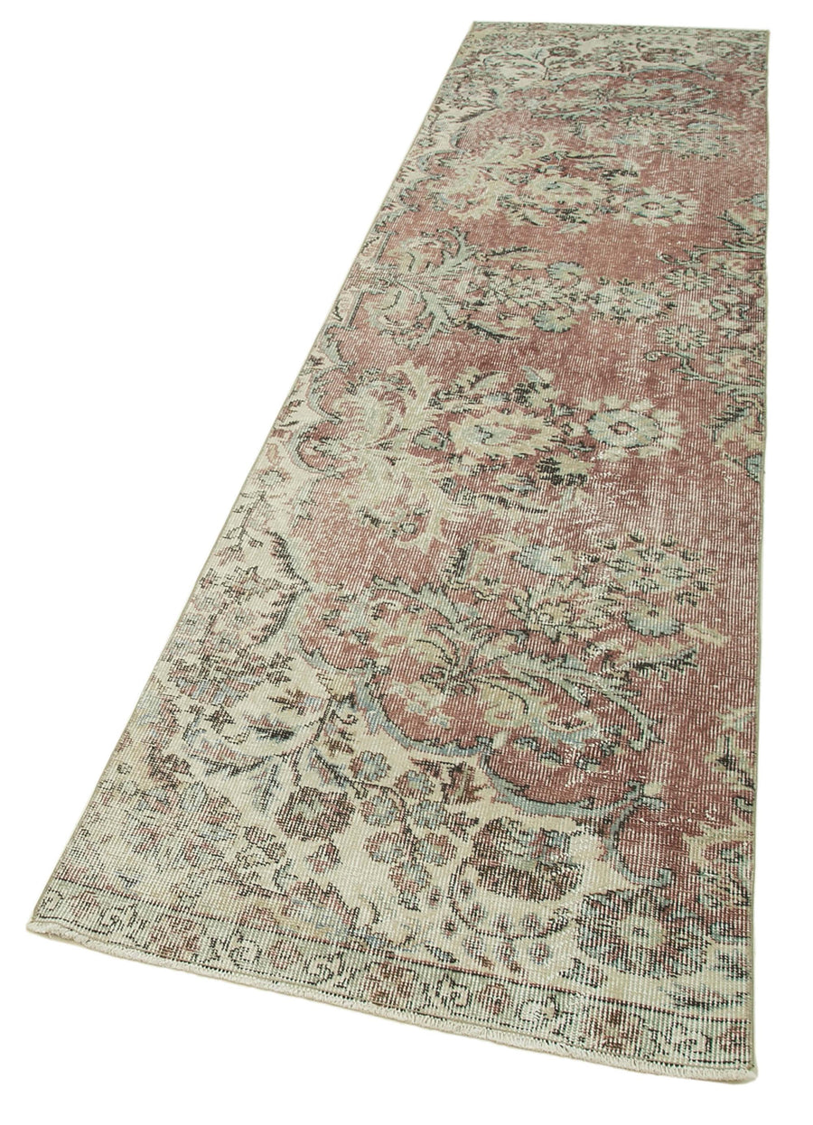Overdyed Vintage Bej Eskitme Pamuk Yün El Dokuma Halısı 80x316 Agacan
