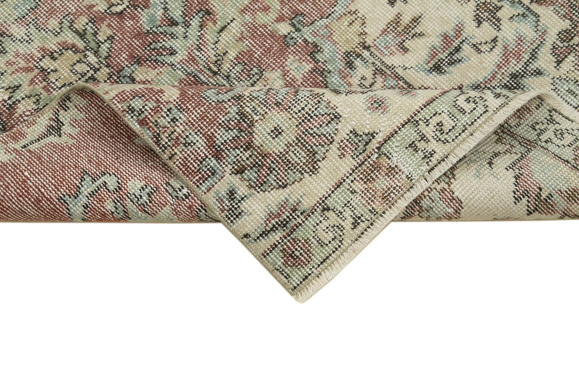 Overdyed Vintage Bej Eskitme Pamuk Yün El Dokuma Halısı 80x316 Agacan