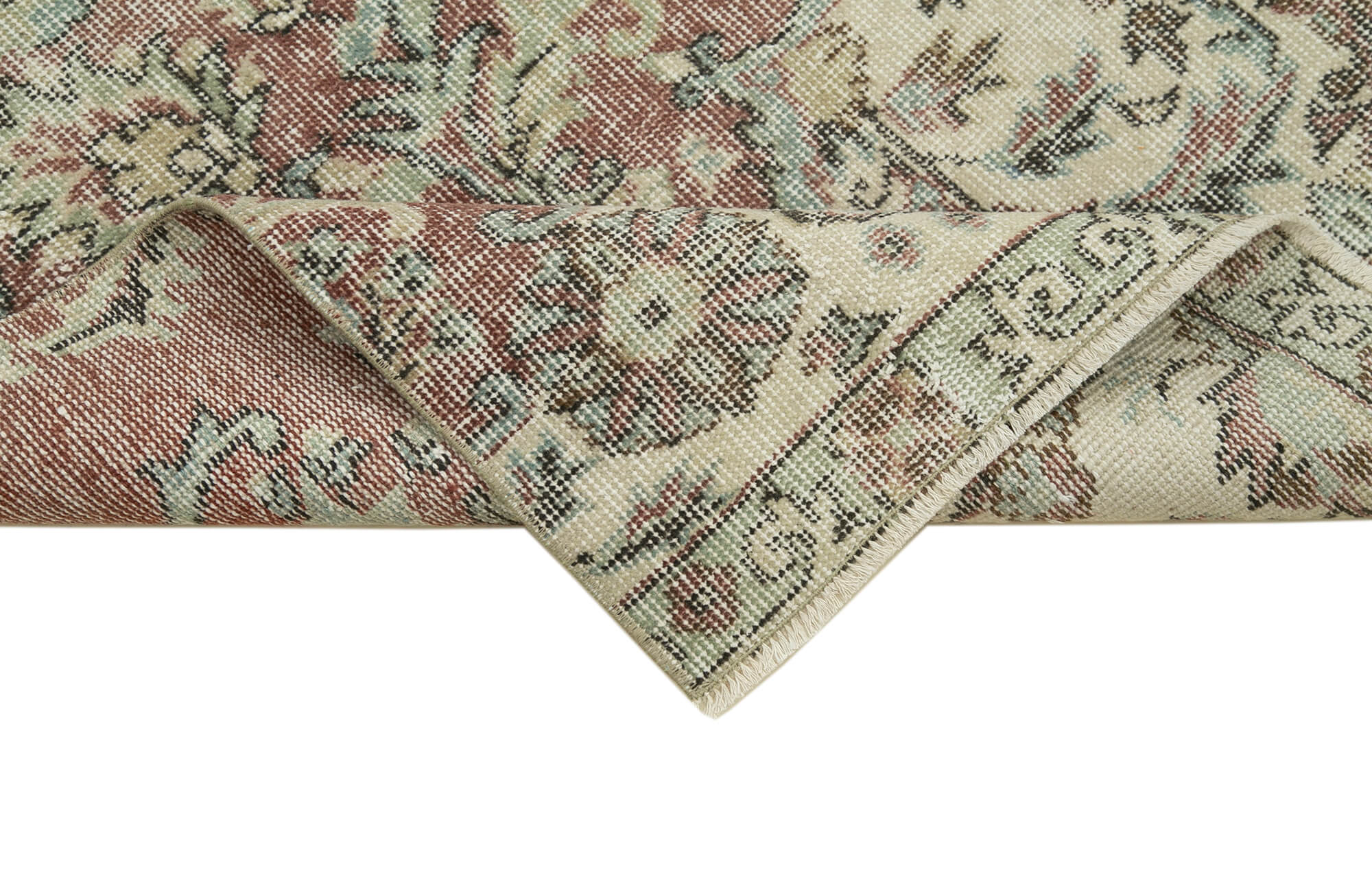 Overdyed Vintage Bej Eskitme Pamuk Yün El Dokuma Halısı 80x316 Agacan